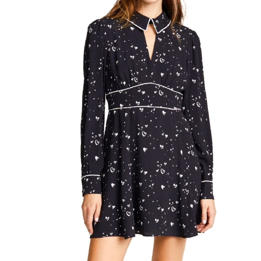 Parker - Black & White Heart Printed Fit & Flare Dress Sz 2